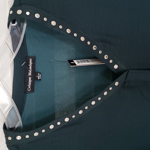 Catherine Malandrino Dark Green Long Sleeve V Neckline Blouse - Picture 2 of 4